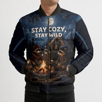 Raccoons Campfire Stay Cozy Stay Wild Bomber Puffer Jacket Starry Night Forest Wildlife