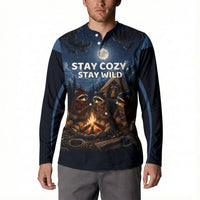 Raccoons Campfire Stay Cozy Stay Wild Button Sweatshirt Starry Night Forest Wildlife