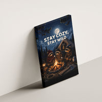 Raccoons Campfire Stay Cozy Stay Wild Canvas Wall Art Starry Night Forest Wildlife