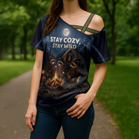 Raccoons Campfire Stay Cozy Stay Wild Cross Shoulder Shirt Starry Night Forest Wildlife