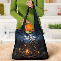Raccoons Campfire Stay Cozy Stay Wild Grocery Bag Starry Night Forest Wildlife