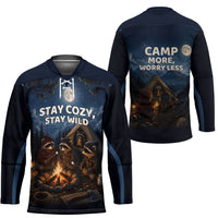 Raccoons Campfire Stay Cozy Stay Wild Hockey Jersey Starry Night Forest Wildlife