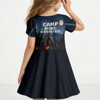 Raccoons Campfire Stay Cozy Stay Wild Kid Short Sleeve Dress Starry Night Forest Wildlife