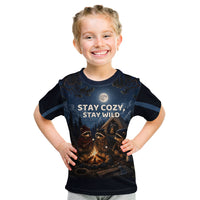 Raccoons Campfire Stay Cozy Stay Wild Kid T Shirt Starry Night Forest Wildlife