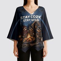 Raccoons Campfire Stay Cozy Stay Wild Kimono Sleeve Blouse Starry Night Forest Wildlife