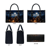 Raccoons Campfire Stay Cozy Stay Wild Leather Bag Starry Night Forest Wildlife