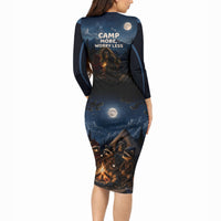 Raccoons Campfire Stay Cozy Stay Wild Long Sleeve Bodycon Dress Starry Night Forest Wildlife