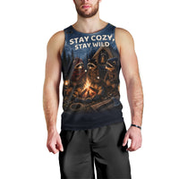 Raccoons Campfire Stay Cozy Stay Wild Men Tank Top Starry Night Forest Wildlife