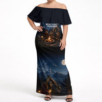 Raccoons Campfire Stay Cozy Stay Wild Off Shoulder Maxi Dress Starry Night Forest Wildlife