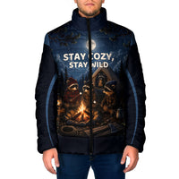 Raccoons Campfire Stay Cozy Stay Wild Padded Jacket Starry Night Forest Wildlife