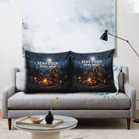Raccoons Campfire Stay Cozy Stay Wild Pillow Cover Starry Night Forest Wildlife