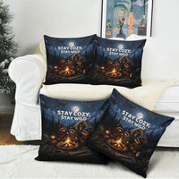Raccoons Campfire Stay Cozy Stay Wild Pillow Cover Starry Night Forest Wildlife