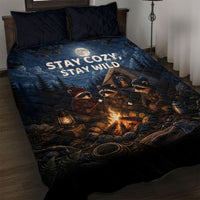 Raccoons Campfire Stay Cozy Stay Wild Quilt Bed Set Starry Night Forest Wildlife