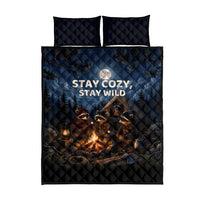 Raccoons Campfire Stay Cozy Stay Wild Quilt Bed Set Starry Night Forest Wildlife