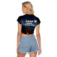 Raccoons Campfire Stay Cozy Stay Wild Raglan Cropped T Shirt Starry Night Forest Wildlife