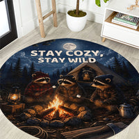 Raccoons Campfire Stay Cozy Stay Wild Round Carpet Starry Night Forest Wildlife
