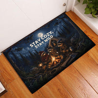 Raccoons Campfire Stay Cozy Stay Wild Rubber Doormat Starry Night Forest Wildlife