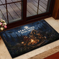 Raccoons Campfire Stay Cozy Stay Wild Rubber Doormat Starry Night Forest Wildlife
