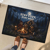 Raccoons Campfire Stay Cozy Stay Wild Rubber Doormat Starry Night Forest Wildlife