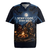 Raccoons Campfire Stay Cozy Stay Wild Rugby Jersey Starry Night Forest Wildlife