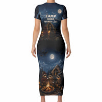 Raccoons Campfire Stay Cozy Stay Wild Short Sleeve Bodycon Dress Starry Night Forest Wildlife