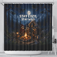 Raccoons Campfire Stay Cozy Stay Wild Shower Curtain Starry Night Forest Wildlife