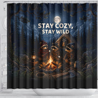 Raccoons Campfire Stay Cozy Stay Wild Shower Curtain Starry Night Forest Wildlife