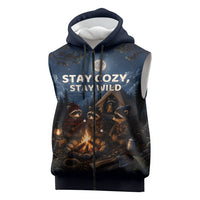 Raccoons Campfire Stay Cozy Stay Wild Sleeveless Zip Hoodie Starry Night Forest Wildlife