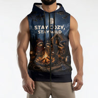 Raccoons Campfire Stay Cozy Stay Wild Sleeveless Zip Hoodie Starry Night Forest Wildlife