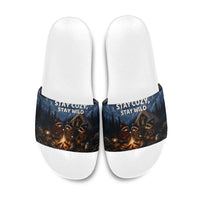 Raccoons Campfire Stay Cozy Stay Wild Slide Sandals Starry Night Forest Wildlife