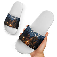 Raccoons Campfire Stay Cozy Stay Wild Slide Sandals Starry Night Forest Wildlife