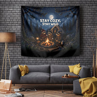 Raccoons Campfire Stay Cozy Stay Wild Tapestry Starry Night Forest Wildlife