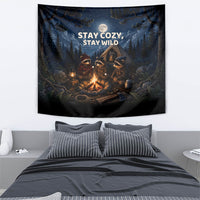 Raccoons Campfire Stay Cozy Stay Wild Tapestry Starry Night Forest Wildlife