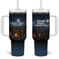 Raccoons Campfire Stay Cozy Stay Wild Tumbler With Handle Starry Night Forest Wildlife