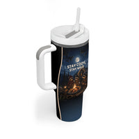 Raccoons Campfire Stay Cozy Stay Wild Tumbler With Handle Starry Night Forest Wildlife