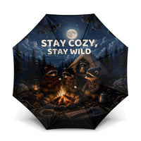 Raccoons Campfire Stay Cozy Stay Wild Umbrella Starry Night Forest Wildlife