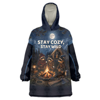 Raccoons Campfire Stay Cozy Stay Wild Wearable Blanket Hoodie Starry Night Forest Wildlife