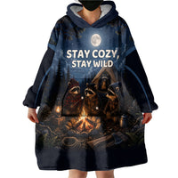 Raccoons Campfire Stay Cozy Stay Wild Wearable Blanket Hoodie Starry Night Forest Wildlife