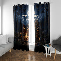 Raccoons Campfire Stay Cozy Stay Wild Window Curtain Starry Night Forest Wildlife