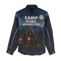 Raccoons Campfire Stay Cozy Stay Wild Women Casual Shirt Starry Night Forest Wildlife