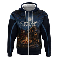 Raccoons Campfire Stay Cozy Stay Wild Zip Hoodie Starry Night Forest Wildlife