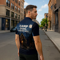 Raccoons Campfire Stay Cozy Stay Wild Zipper Polo Shirt Starry Night Forest Wildlife