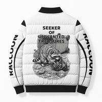 Raccoon I Am Not A Raccoon I Am A Trash Panda Bomber Puffer Jacket Funny Animal Meme Grayscale Sketch Illustration