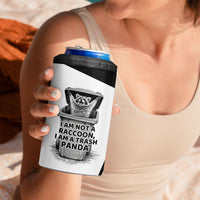 Raccoon I Am Not A Raccoon I Am A Trash Panda 4 in 1 Can Cooler Tumbler Funny Animal Meme Grayscale Sketch Illustration
