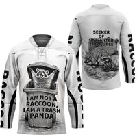 Raccoon I Am Not A Raccoon I Am A Trash Panda Hockey Jersey Funny Animal Meme Grayscale Sketch Illustration