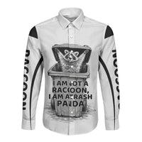 Raccoon I Am Not A Raccoon I Am A Trash Panda Long Sleeve Button Shirt Funny Animal Meme Grayscale Sketch Illustration