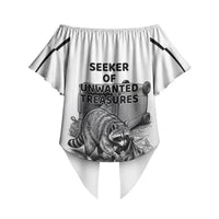 Raccoon I Am Not A Raccoon I Am A Trash Panda Off Shoulder Wrap Waist Top Funny Animal Meme Grayscale Sketch Illustration