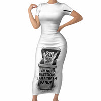 Raccoon I Am Not A Raccoon I Am A Trash Panda Short Sleeve Bodycon Dress Funny Animal Meme Grayscale Sketch Illustration