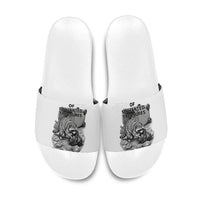 Raccoon I Am Not A Raccoon I Am A Trash Panda Slide Sandals Funny Animal Meme Grayscale Sketch Illustration