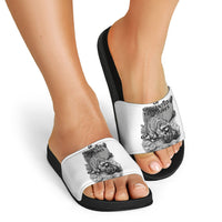 Raccoon I Am Not A Raccoon I Am A Trash Panda Slide Sandals Funny Animal Meme Grayscale Sketch Illustration